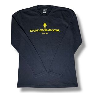 Gold’s Gym Black Long Sleeve Waffle Knit Gold Logo Sweatshirt Men’s Size M